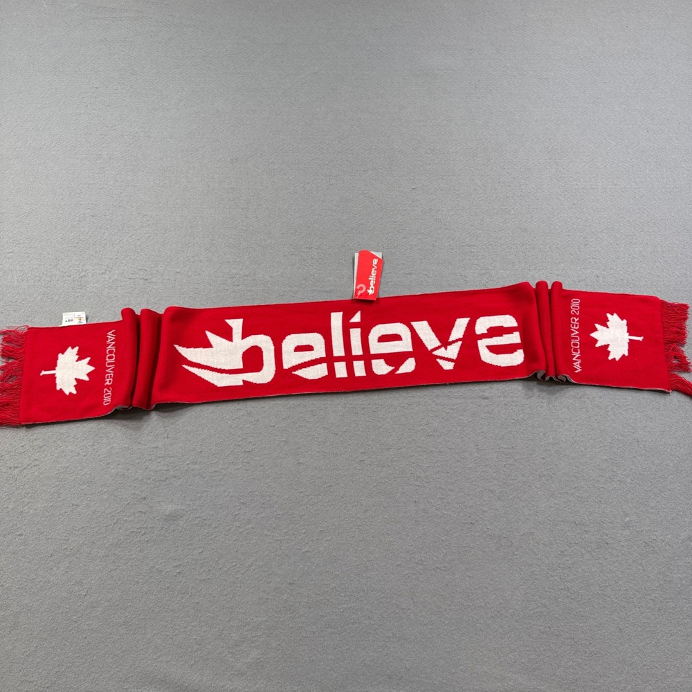NEW Vancouver 2010 Olympic O/S Scarf Unisex Red White Believe Knit Gear Souvenir